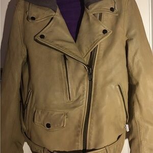 We the free Free People Bandit Jealousy tan leather zip stud moto jacket sz Smal